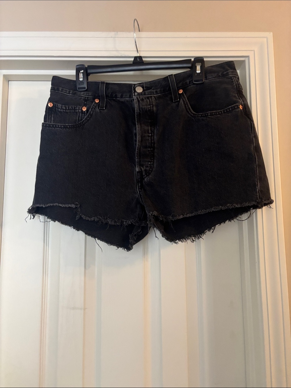 Classic Black Frayed Hem Denim Shorts - Women's Jean Shorts waist size 33